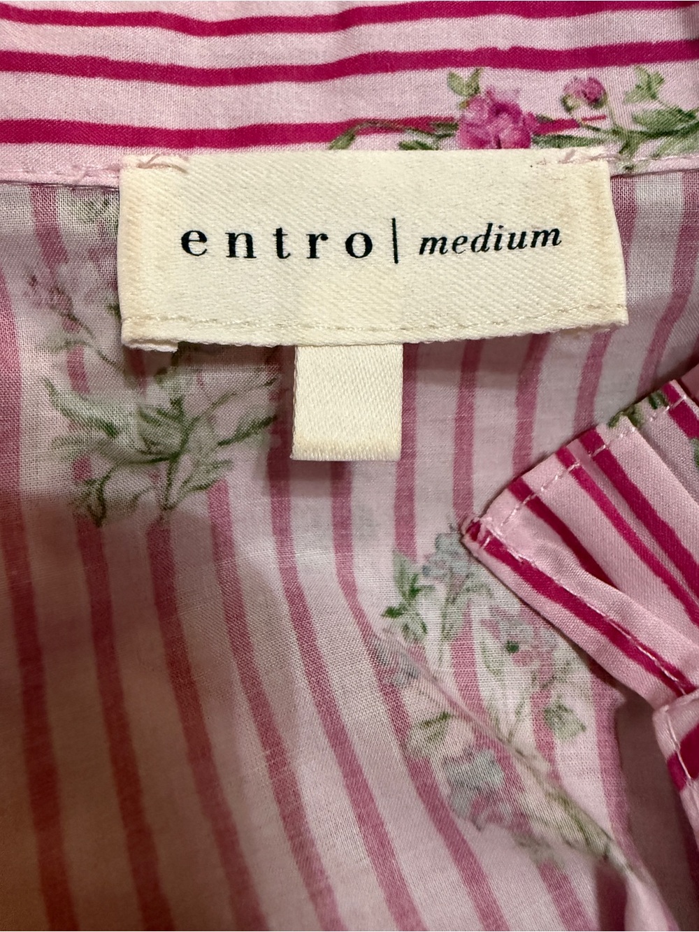 entro Pink Striped Floral Ruffle-Collar Button Front Blouse - Picture 4 of 5